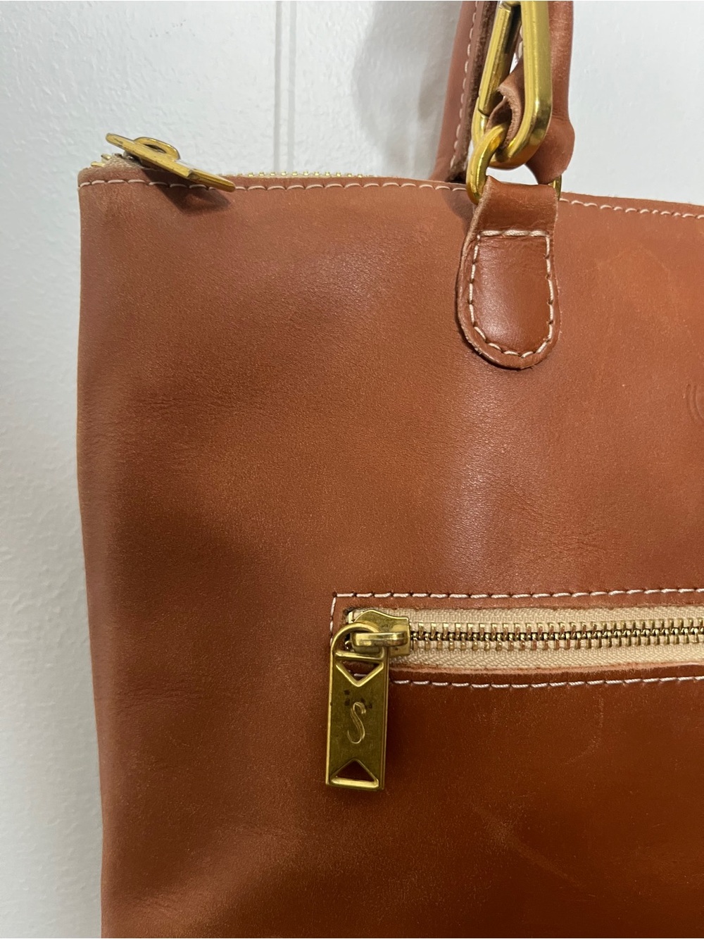 Sseko Classic Brown Leather Crossbody Tote Bag with Handles Zip Top - Picture 4 of 7